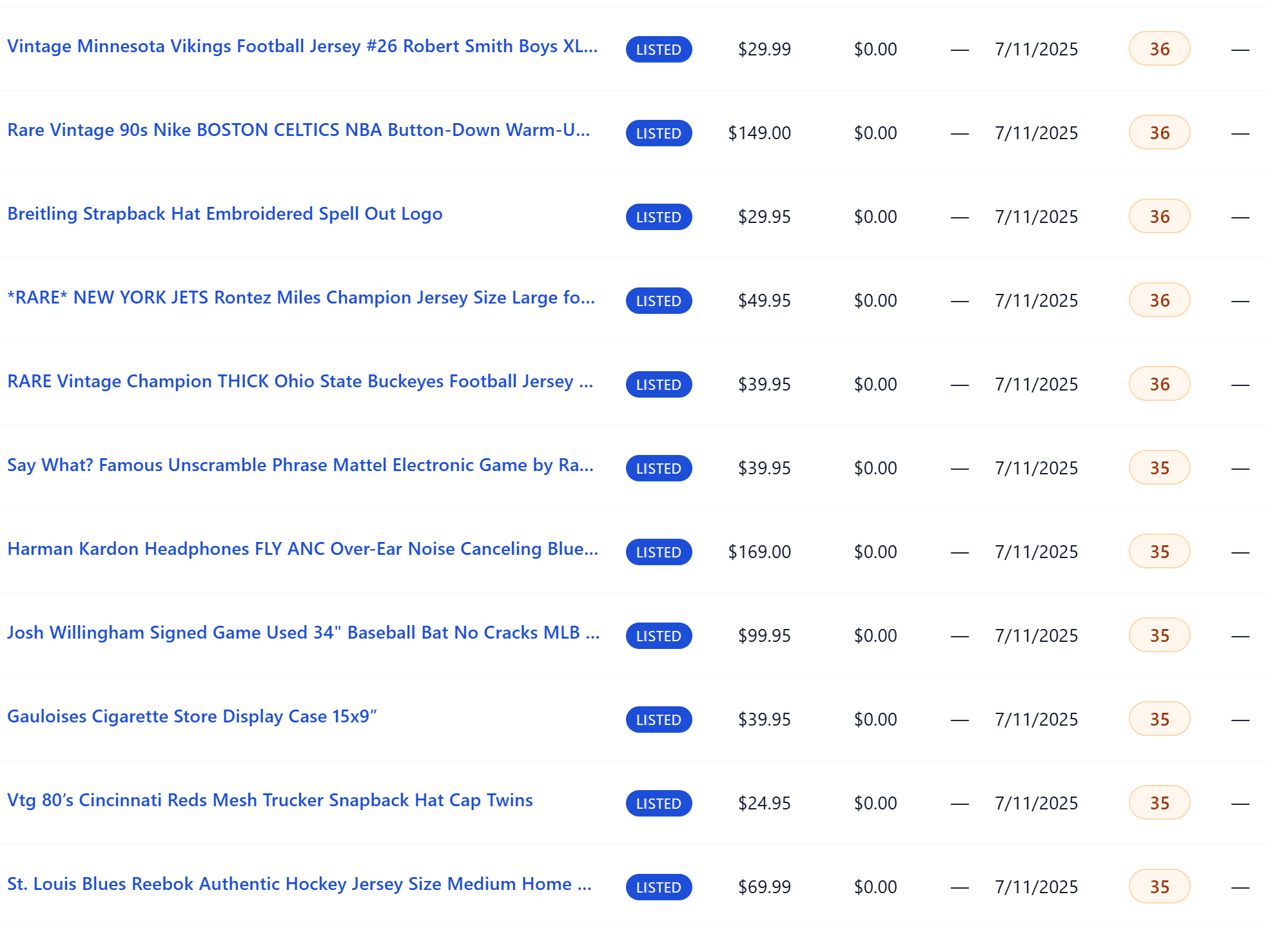 SellEvo Dead Inventory Tracker showing unsold listings by age