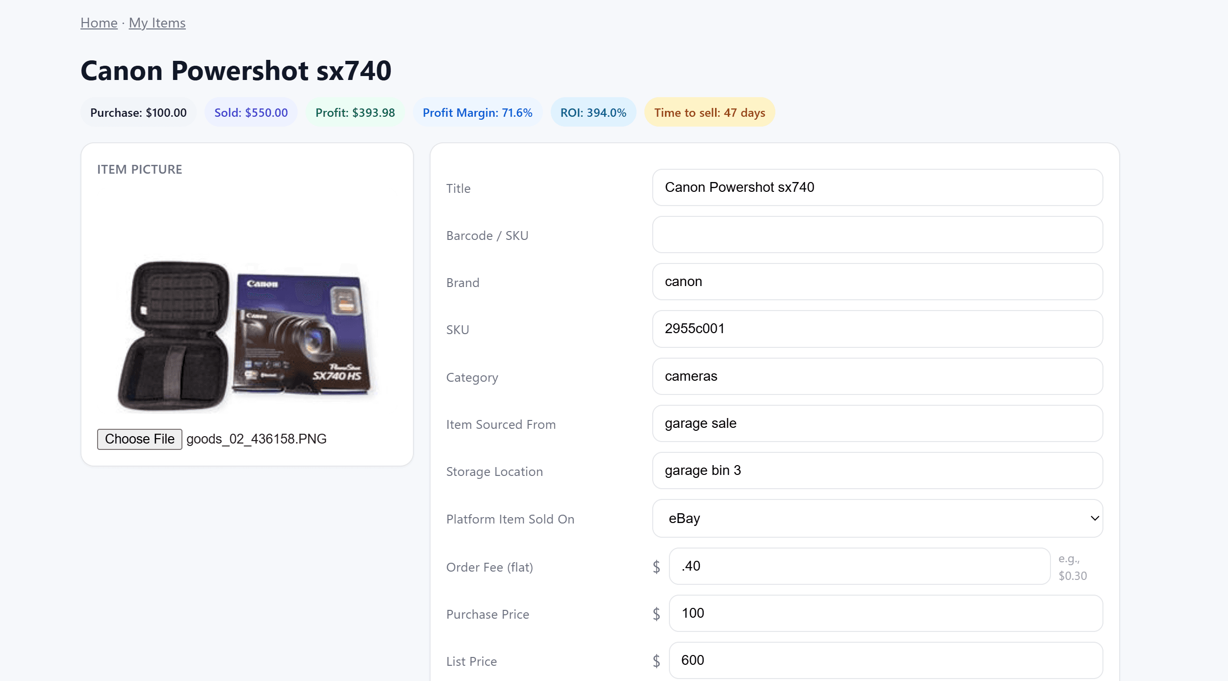 Real-time profit, margin and ROI dashboard in SellEvo